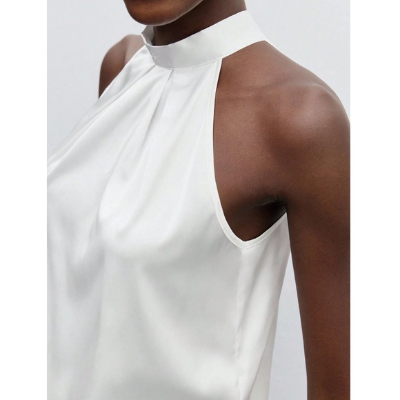 White Satin Halter Blouse Top - Picture 6 of 8